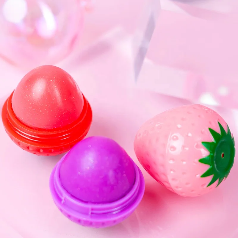 Wholesale Cute Strawberry Shaped Lip Balm Set Moisturizing Cosmetic Kids Fruit Flavor Lipbalm Beauty Makeup Lips Care