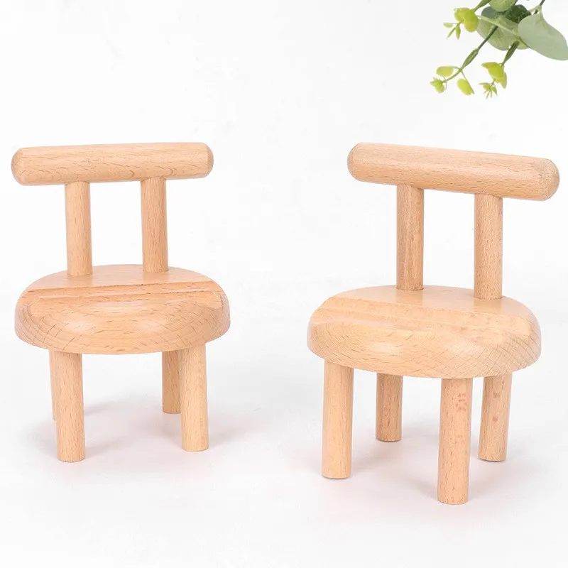 Solid wood mobile phone holder, mobile phone base, creative mini stool desktop mobile phone holder (1 piece)