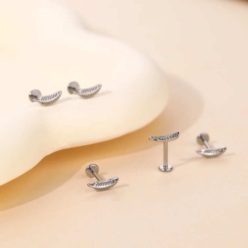 Lingchee ASTM F136 Titanium 16G Leaf Cartilage Stud Earring Feather Tragus Helix Medusa Monroe Ear Lobe Flat Piercing Jewelry