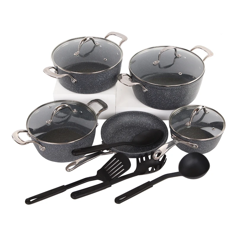 13pcs forged aluminum nonstick cookware set marble coating Non Stick Cooking Pot  Kitchen Set SPARKLE non-stick coating