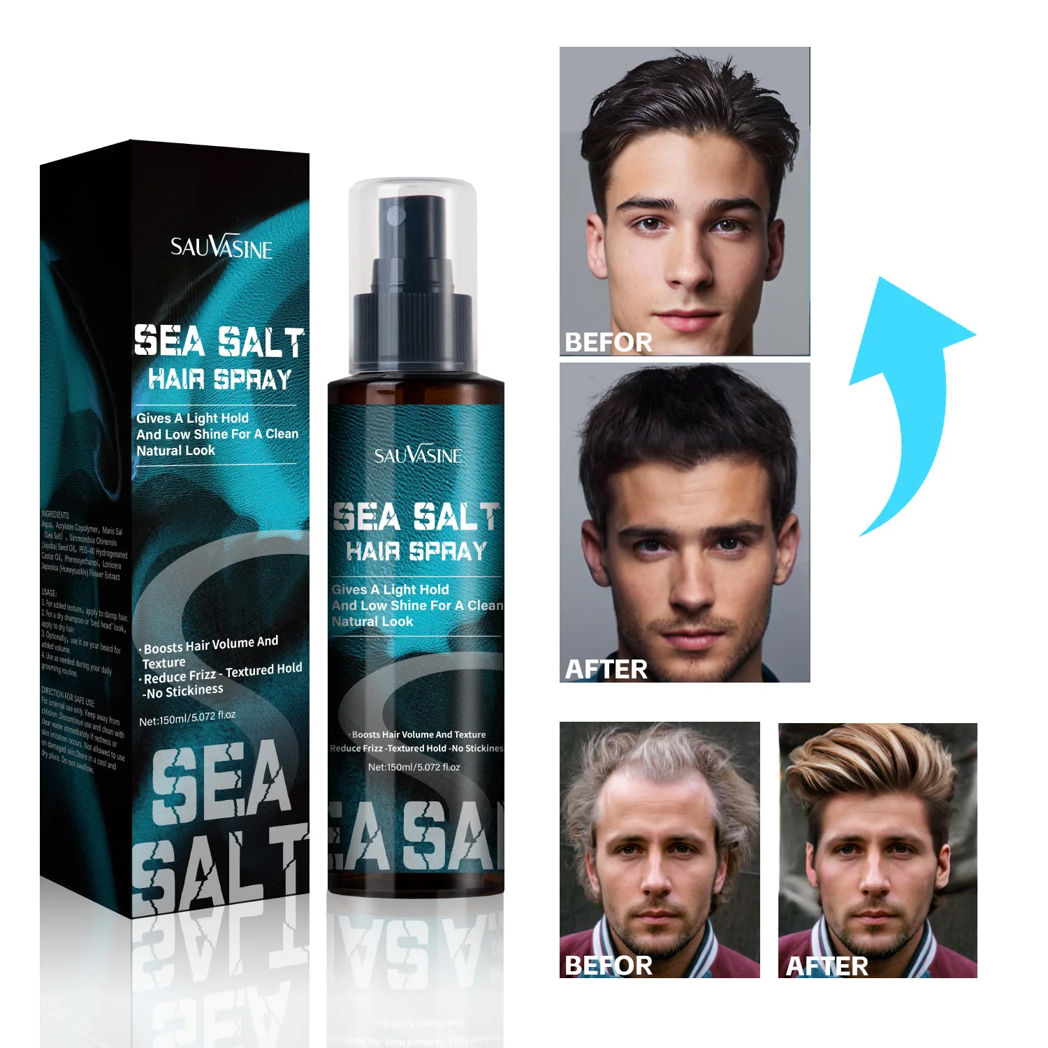 Hot Selling Hair Spray Increase Hair Thickness Low Gloss Styling Sea Salt Hair Spray Sea Salt Spray