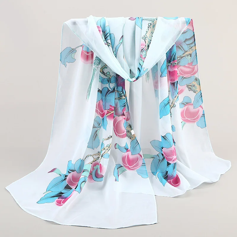 
Women Chiffon Scarf Long Soft Beach Shawl High Quality Floral Print Wraps Female Scarves And Stoles 47*155cm 