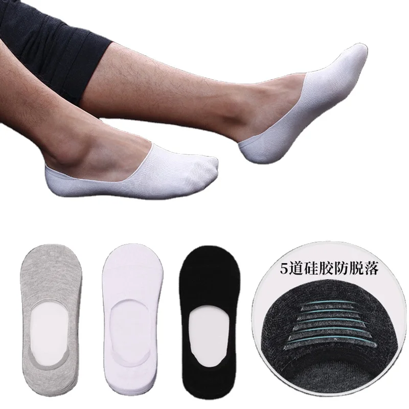 Wholesale invisible black white cotton no show non slip cheap men sock