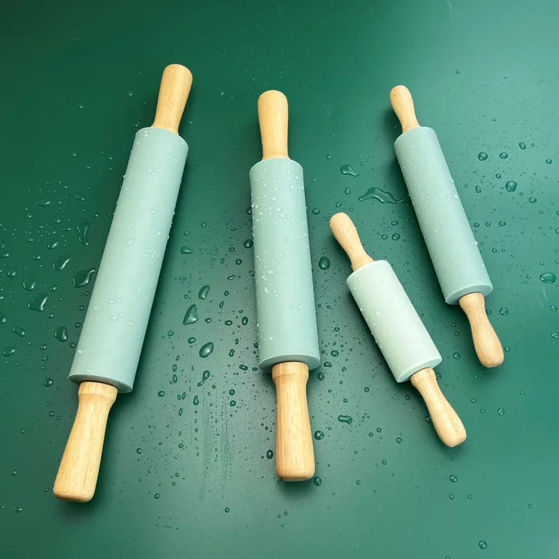 Rolling Pin Wooden Handle Non-Stick - Silicone Dough Rollers for Home Kitchen