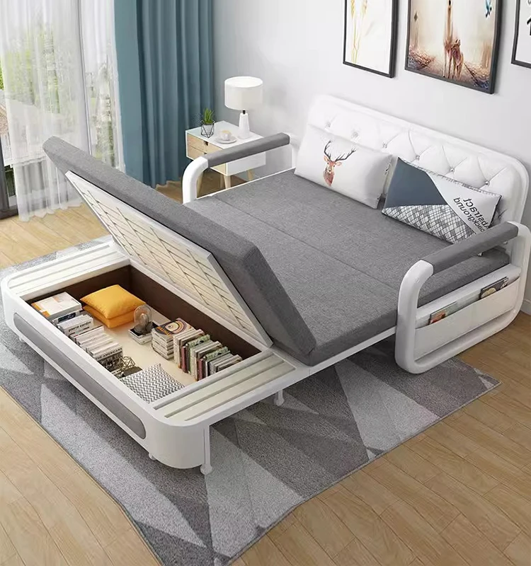 Modern living room folding three person convertible sofa bed furniture with storage cabinet