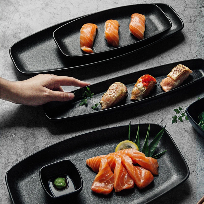 Amazon hot hotel ceramic black dish Japanese restaurant matte side plate sushi serving plates