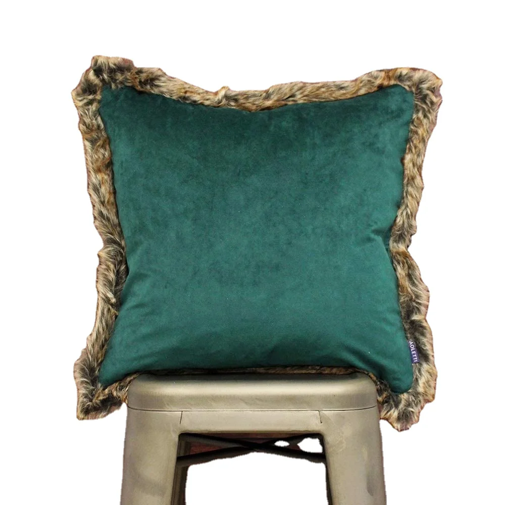 W Square Cushion Cover  - Faux Velvet Look and Feel - Faux Fur Edging - Reversible - Hidden Zip Closure - 100% Po