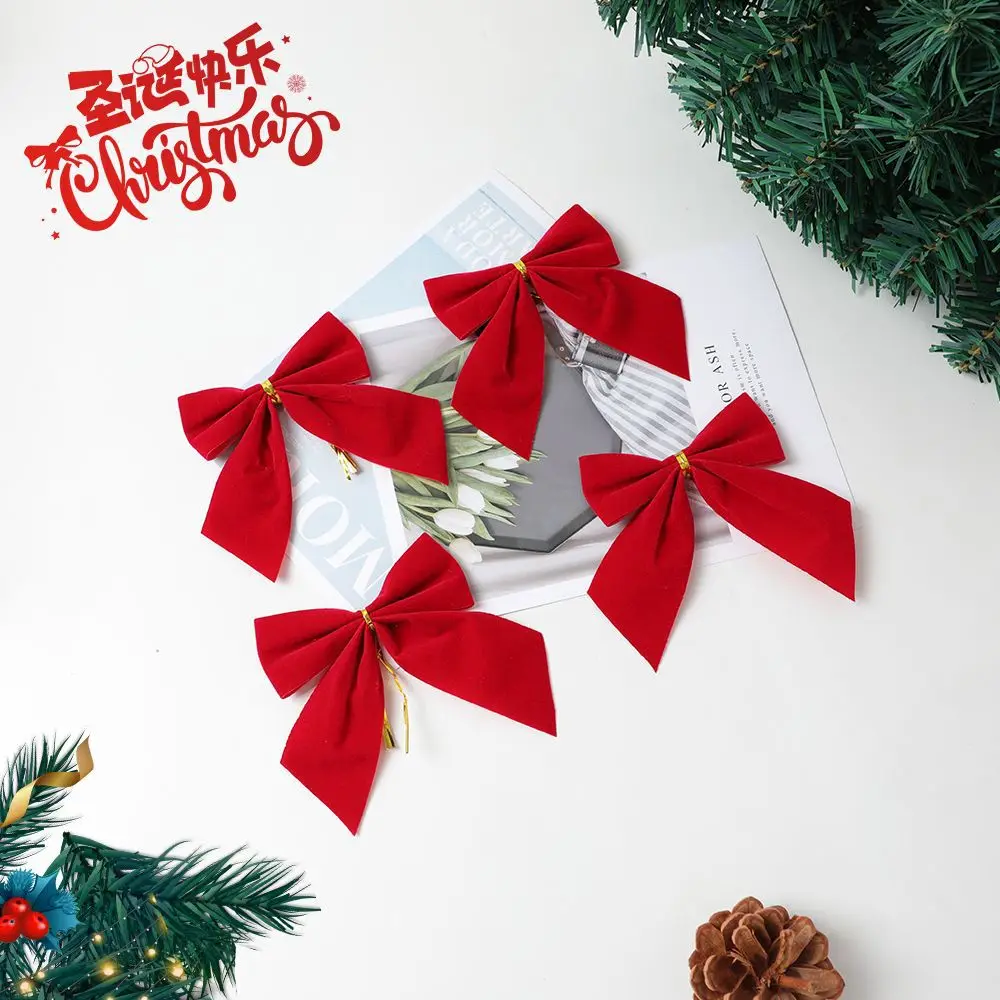 5cm Mini Xmas red Bow Ornaments  12pcs Per Set Christmas Ribbon Bow for  Christmas Tree Topper Outdoor Decorations Stock