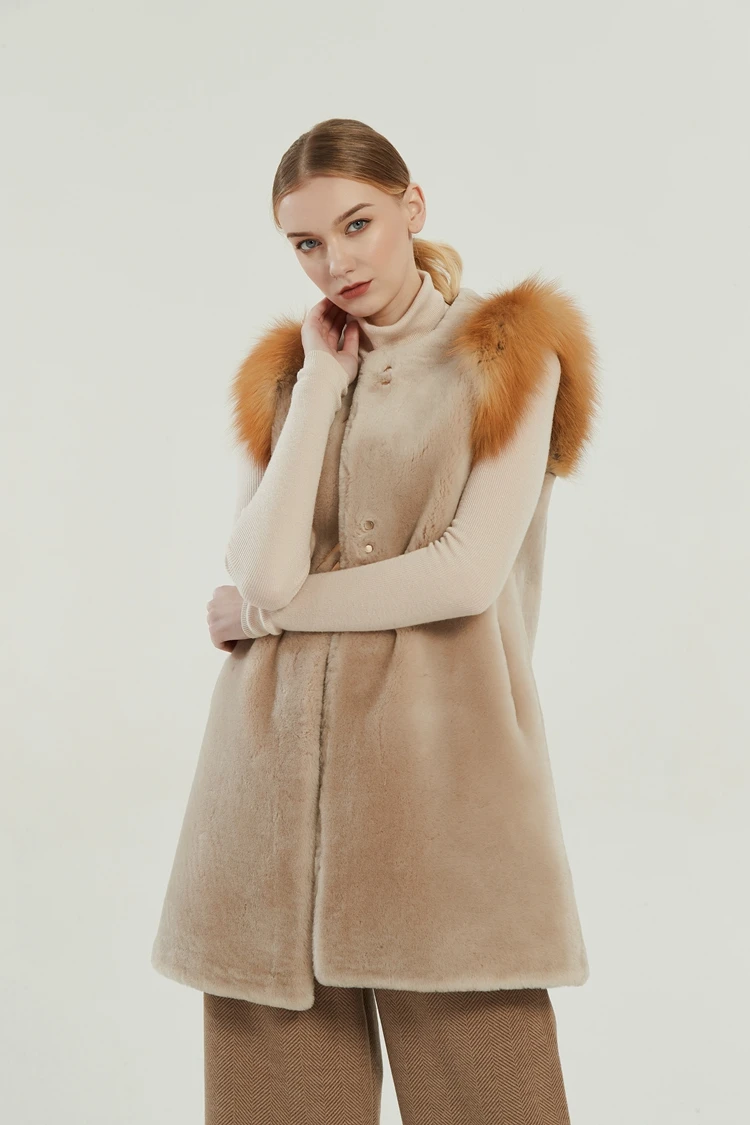 Лидер продаж, дешевый Женский Длинный жилет из лисьего и овечьего меха