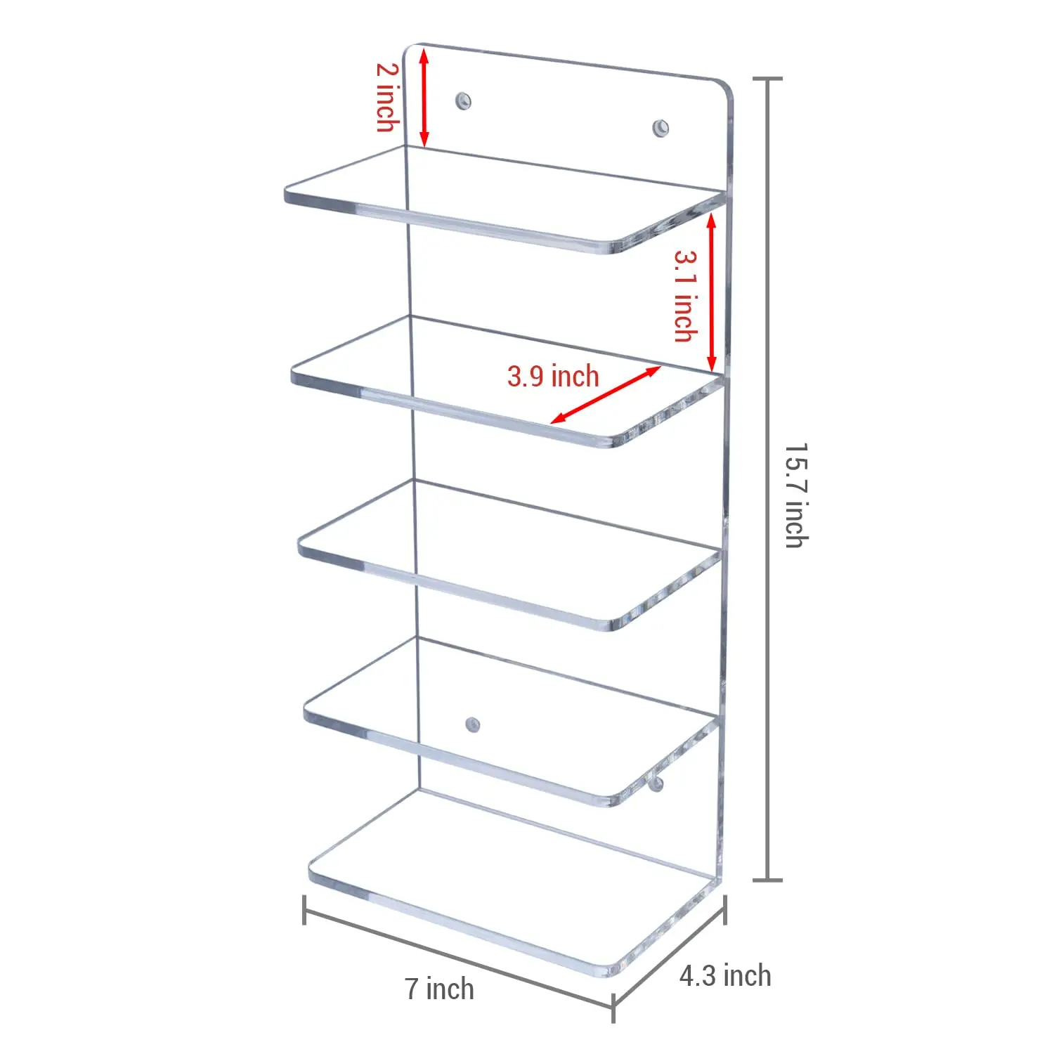 Premium 5-Tier Clear Acrylic Sunglasses Holder Rack Wall-Mounted Eye Glasses Shelf for Retail Eyewear Showcase Storage Organizer