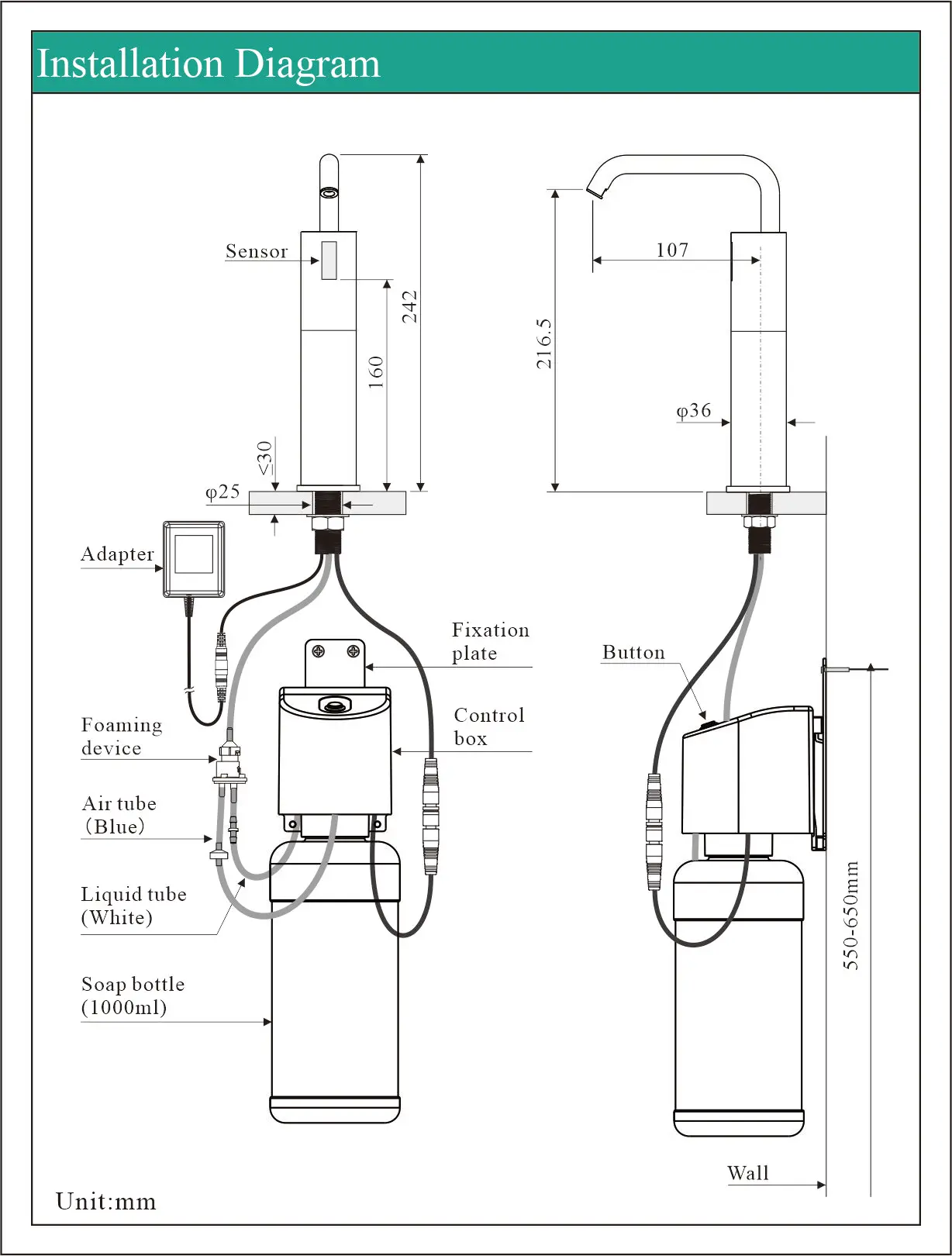 Electric Commercial Infrared Hand Sanitizer Brass Dispenser 1000Ml Foam/Liquid DC6V/AC100-240V