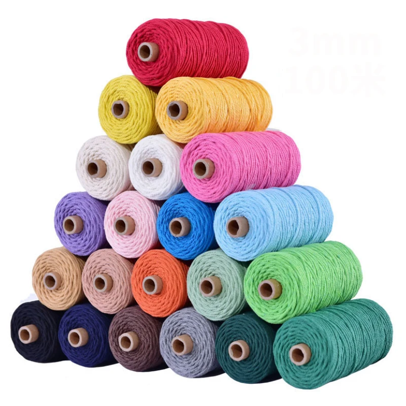 Factory directly 3mm 4mm Multi Colored Strand Twisted Cotton Rope  Macrame Cord