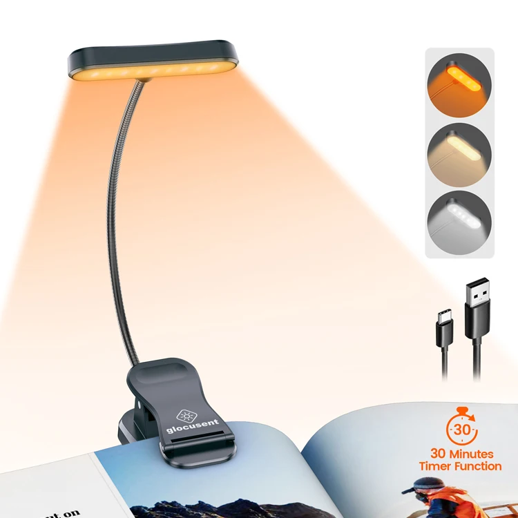 Glocusent Usb Перезаряжаемый гибкий светодиодный зажим для чтения книг свет для чтения в постели