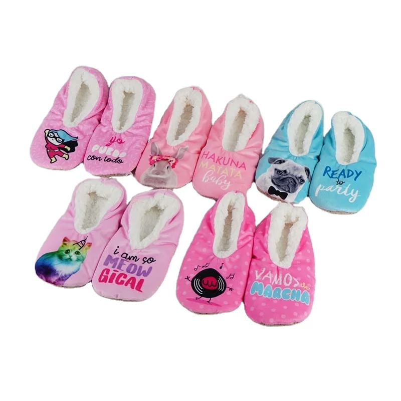 Print Micro Fleece Mismatch Ballerina Cute Cartoon Letter Winter Lady Slippers