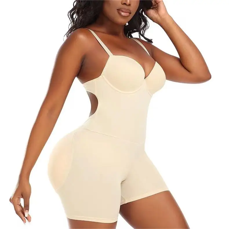 Custom High Waist Shapewear Bodysuit Breathable Slimming Waist Trainer Underwear High Compression Push-up Feature Padded Shaper