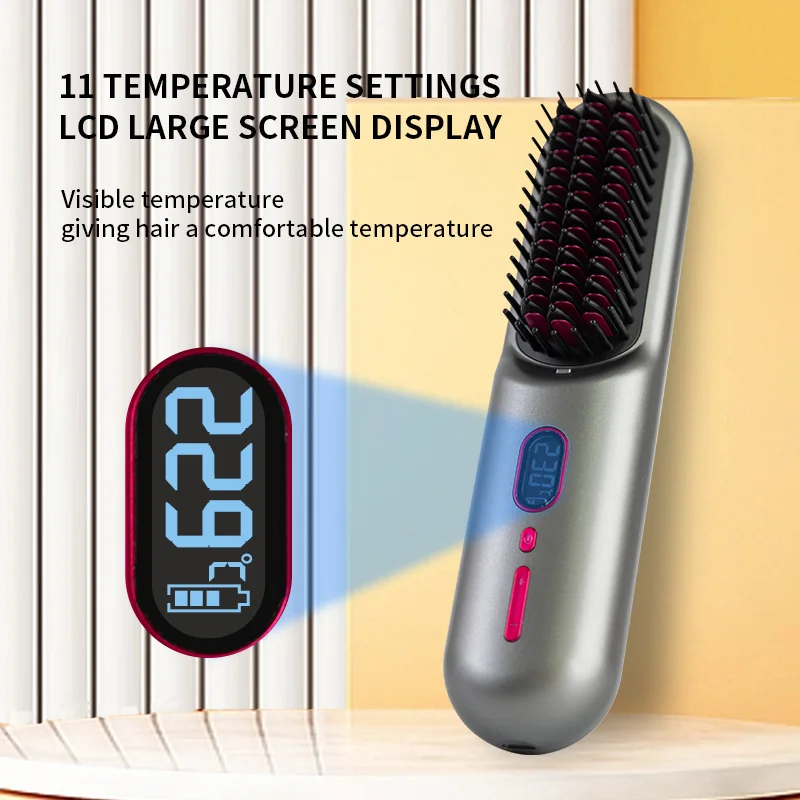 2024 Best-selling Electric Hot Hair Comb Straightener Negative Ion Mini Wireless Portable Heating