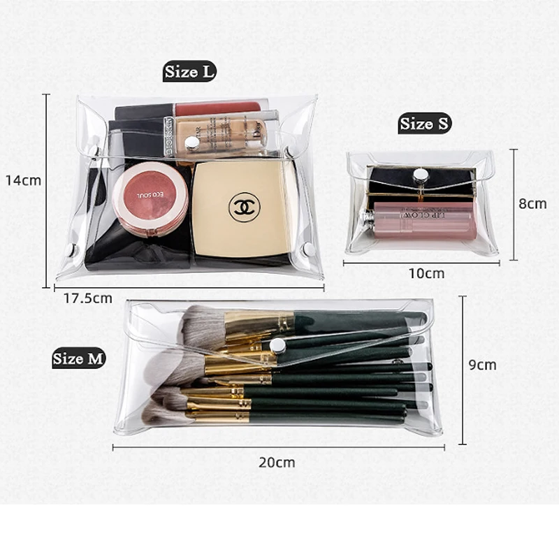 Four Sided Open Button Style PVC Pencil Bag With Multifunctional Transparent Storage Bag Customized Printing Pattern Clear Pouch