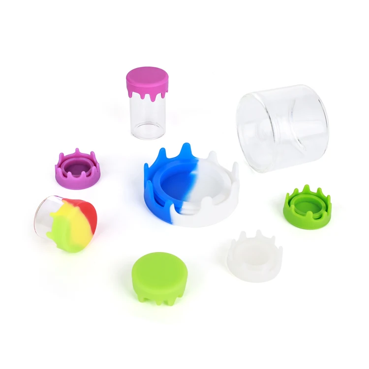 Manufacturer small glass jar oil wax container smell proof jar with silicone lid 5ml 10ml 50ml cream glass jar pack