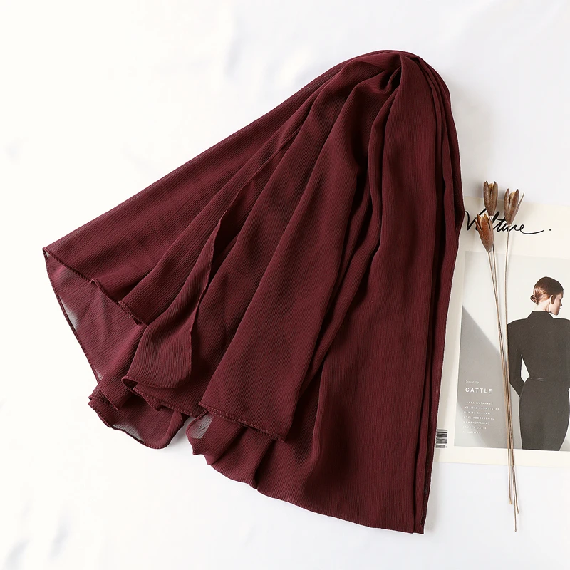 Women solid plain crepe chiffon muslim wedding hijab scarf wraps soft long shawls crinkle chiffon muslim hijab