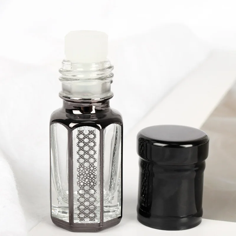 Empty High Quality Long Lasting Black Vintage Craft Gift Arab Egyptian Style Glass Rod Essential Oil Attar Bottle 3ml 6ml 12ml