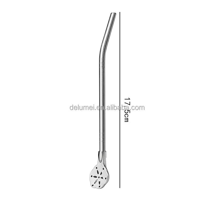 Wholesale Food Grade Silver 304 Stainless Steel Coffee Drinking Yerba Mate Tea Detachable Straw with Filter Spoon