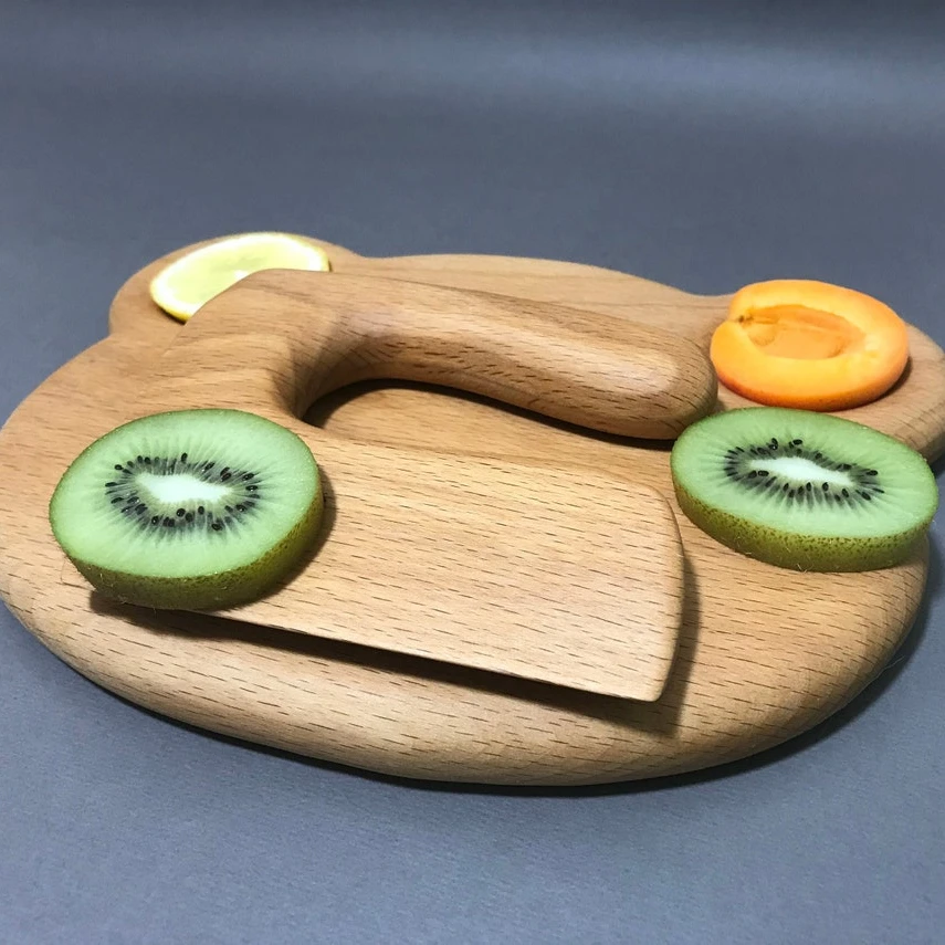 Montessori  Safe Big Wooden Excalib Knife and Cutting Board For Kids