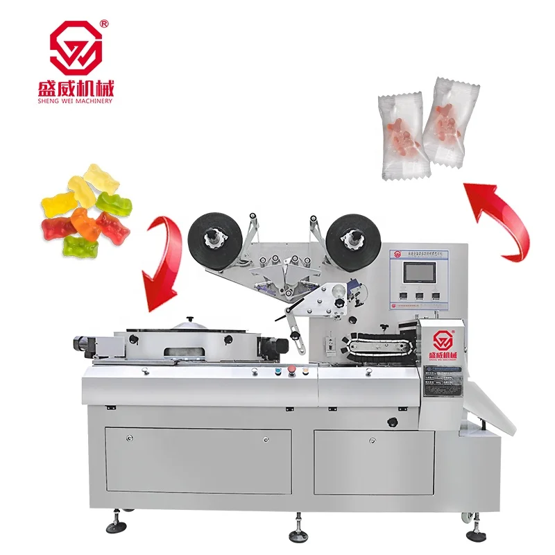 Shengwei Machinery High Speed Flow Pack Toffee Sugar Soft Candy Gummy Bear Candy Packaging Machine