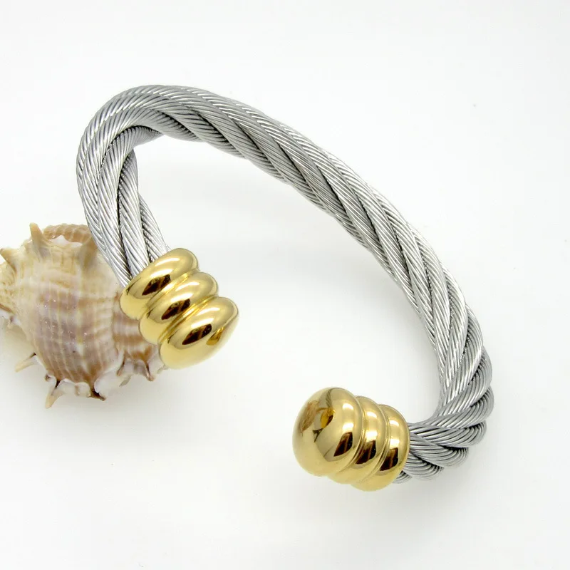 Fashion Retro Europe and America Popular Stainless Steel Wire Rope Twisted Bangle Bracelet 316L Adjustable Cable Wire Bangle