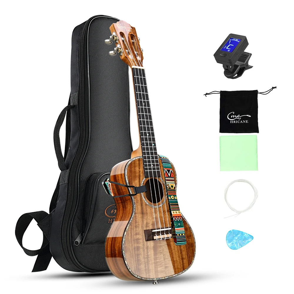 Hricane Concert Ukulele 23 Inch Koa Acacia solid ACACIA wood Ukuleles with glossy finished for Beginners with Gig Bag Strings