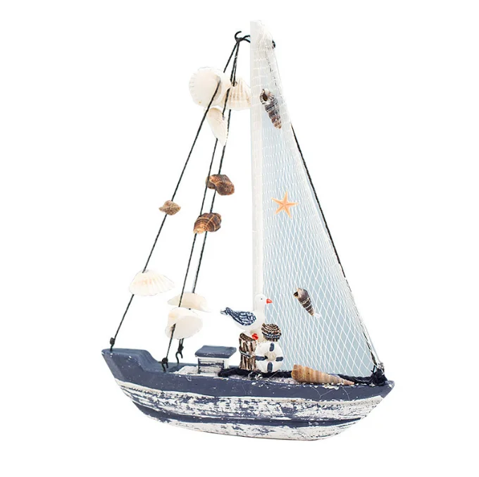 Sailing Boat Model Nautical Home Decor Cloth Sailboat Model Flag Table Ornament Wood Crafts