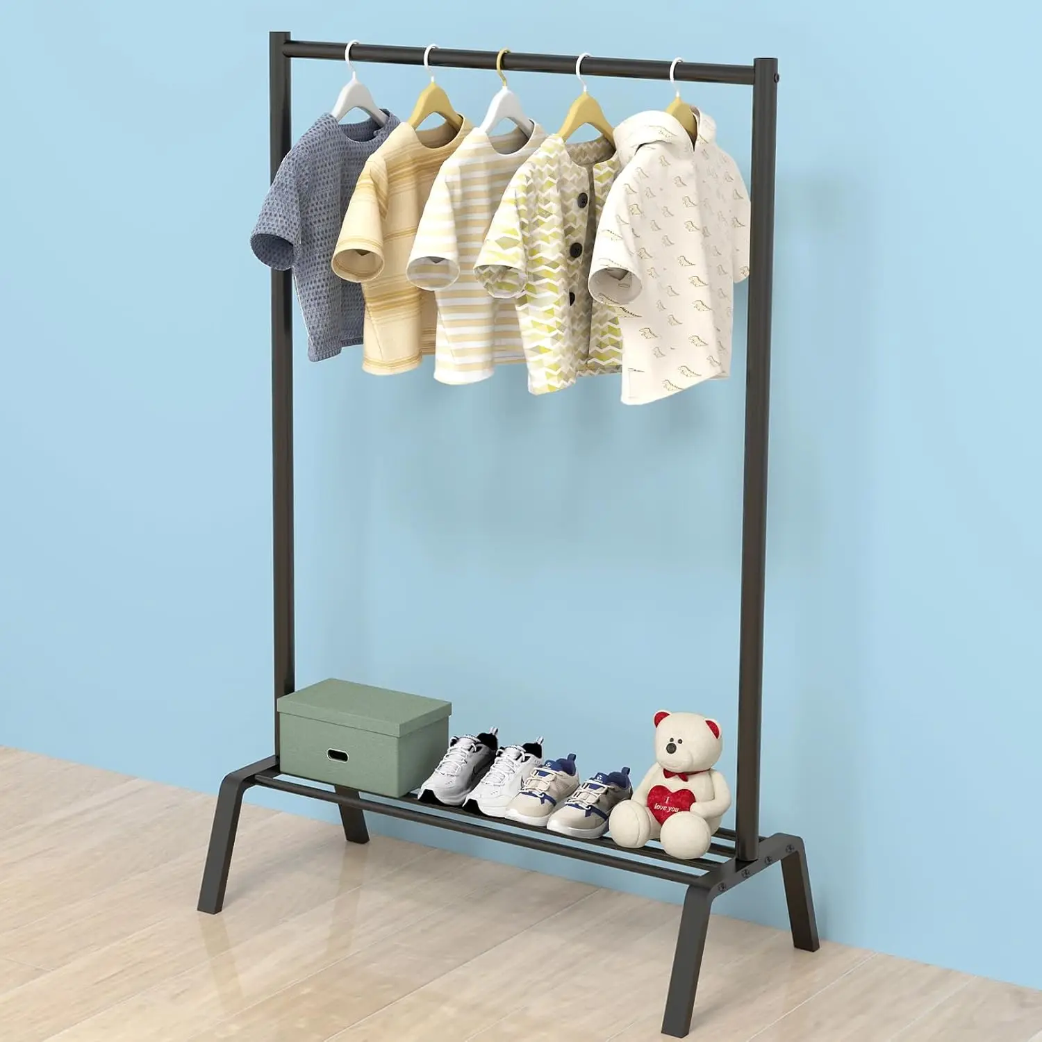 Kids Clothing Rack, Metal Dress Up Storage, Kids Costume Rack with Storage Shelf, Toddler Clothing Rack Organizer, Black