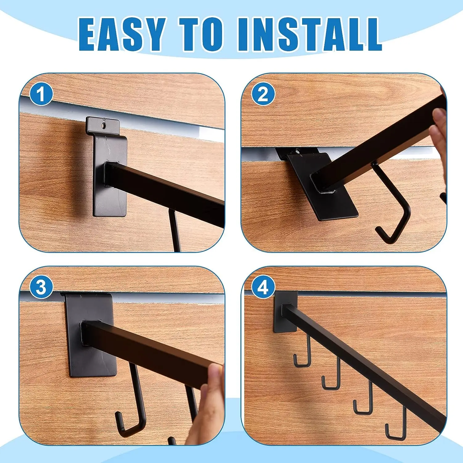 Rectangular Tube Waterfall Slatwall Clothes Hanger Rack Grid Wall Accessories Display with 5 Hooks