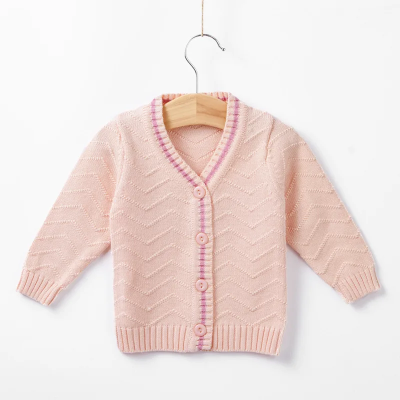 
Pure color spring and autumn V-neck baby sweater baby girls knitted cardigan sweater 