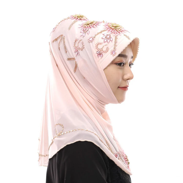
Hood Muslim Islamic Clothing Handmade Beaded Malaysia Headscarf Easy Pullover Hijab 