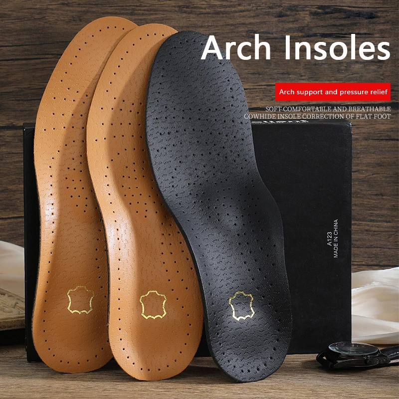1Pair Leather Orthopedic Insoles Arch Support Insole Flat Feet Plantar Fasciitis Shoe Pads Quality Leather Deodorising Shoe Sole