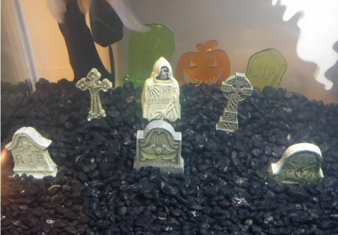 Оптовая продажа, набор из 6 миниатюрных фигурок из смолы для коллекции деревни на Хэллоуин, надгробие на Хэллоуин