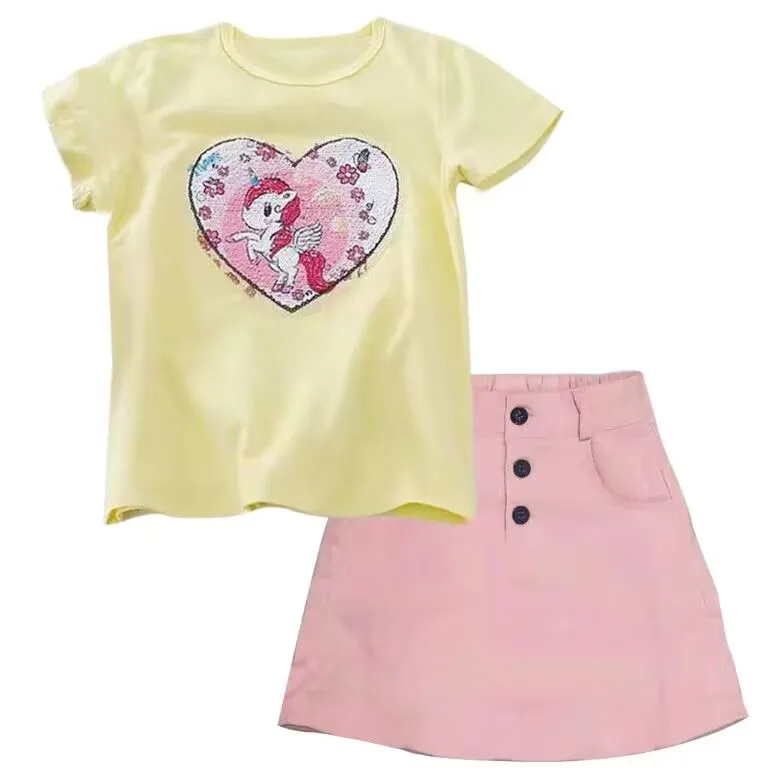 Yiwu Yiyuan Garment kids clothes set girls 8-12 years of age big kids summer clothing set sweet shirt and skirt casual outfits