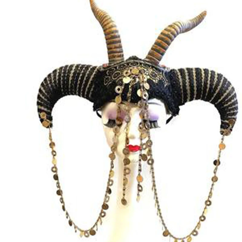 Club show party  Tassel exaggerated headwear DJ catwalk show Halloween COS pirate stage horn hat