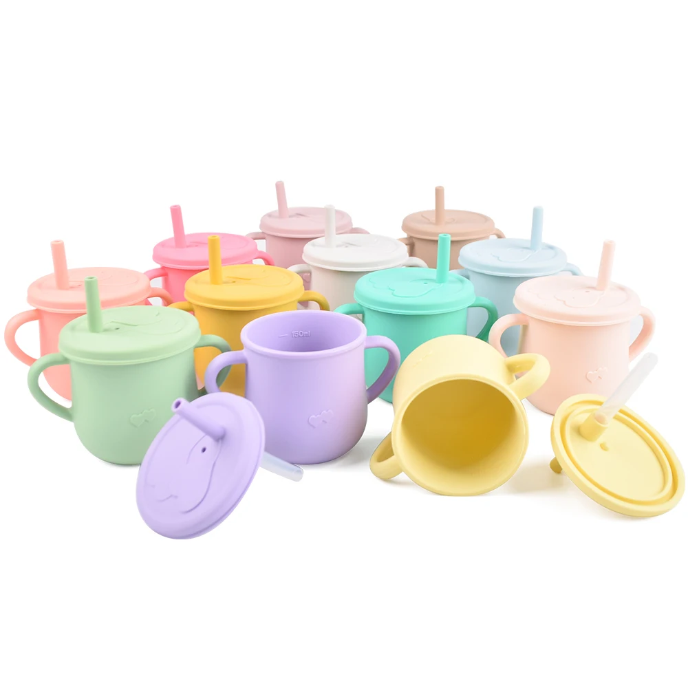 
silicon baby proof sippy cup lid cup with straw pot baby sip cup 