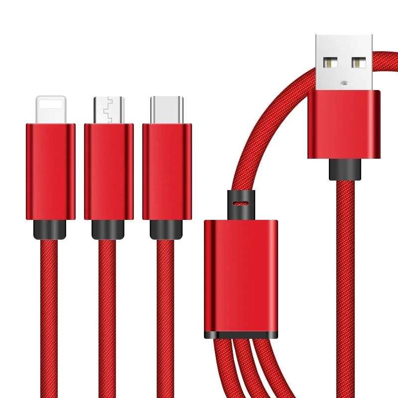 
2021 best quality Price cut type-c usb 3 in 1 Fabric braided charging One for micro three fast charge cable 