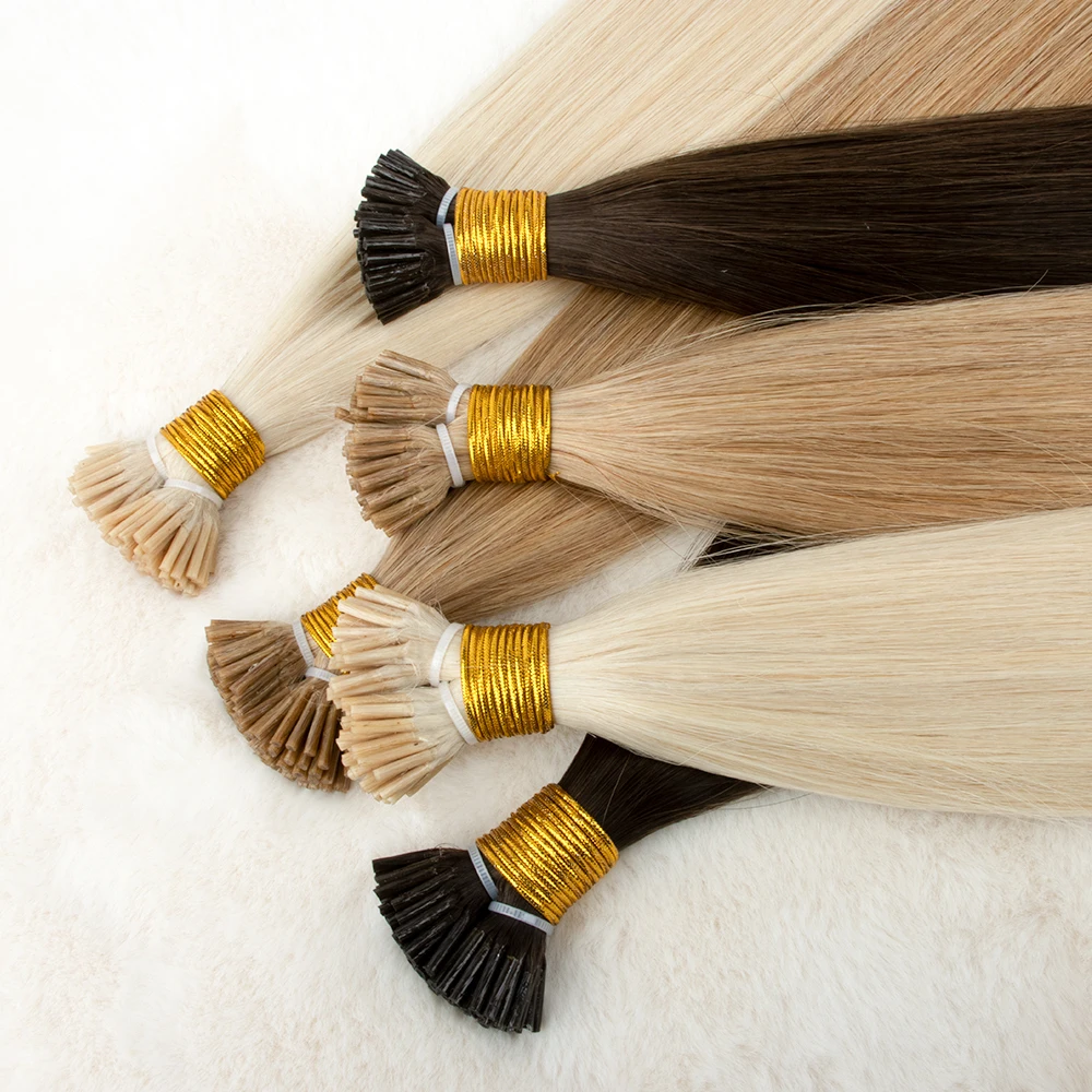Wholesale European Double Drawn cuticle remy aligned keratin I tip Human Hair Extensions