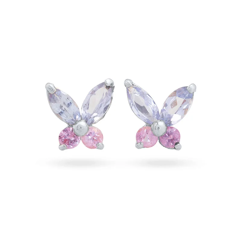 Brass Earrings Butterfly Geometry Color Zircon Gold Silver Stud Earrings for Women Hainon 2010