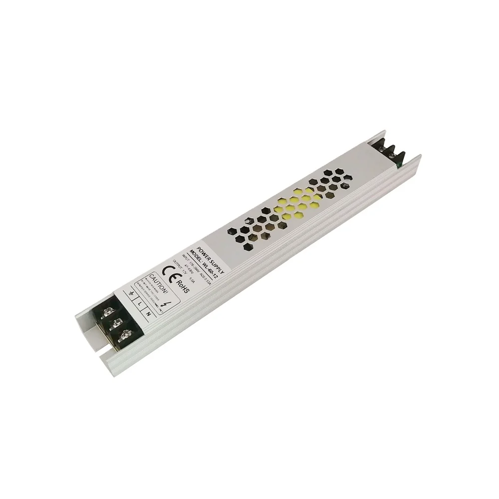 30mm Width 19mm Height  Small Size 60W Full Range Voltage Input LED Transformer 12V 24VDC  LED  Driver EMC Passed