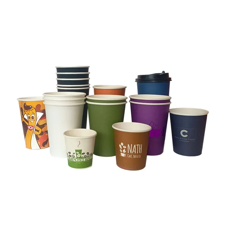 6oz 8oz 12oz 16oz 20oz food grade custom Logo recyclable disposable kraft cups hot cafe coffee paper cup with lid