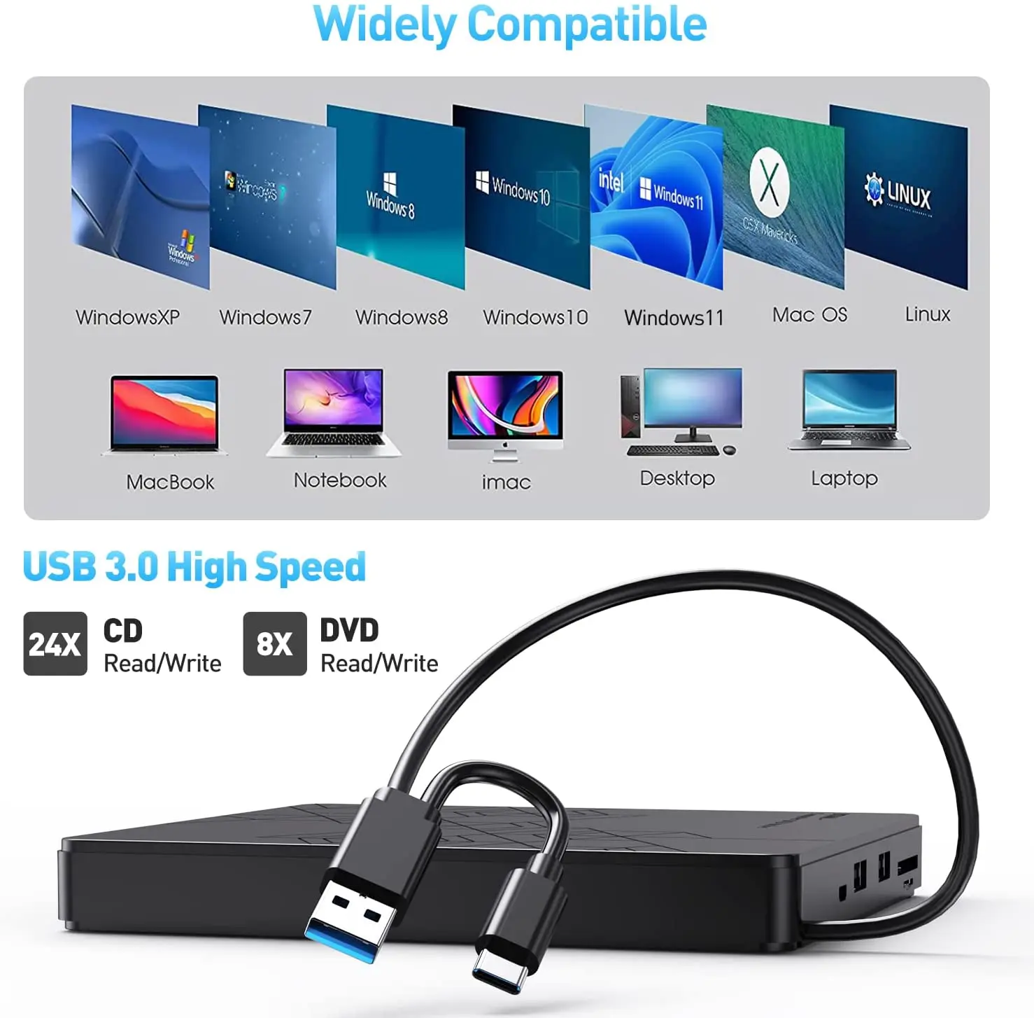 Портативный плеер USB 3 0 CD Rw Writer с SD/TF кард-ридером и концентратором для ПК настольного ноутбука Linux Внешний оптический привод Rom