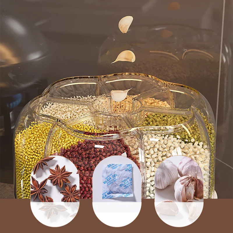 Home and Kitchen 6 Gid Automatic Rotating Rice Food Storage Container Cereal Grain Dispenser for Kitchen Organizer