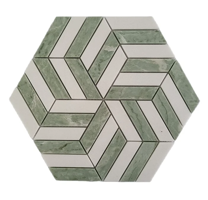 Green Thassoss White Marble Flooring Waterjet Flower Mosaic Backsplash Tile Background