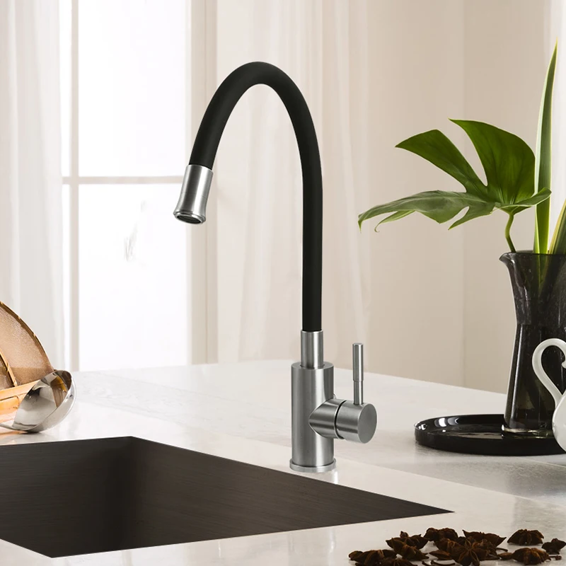 Polished sink faucet kitchen black flexible hose for kitchen faucet