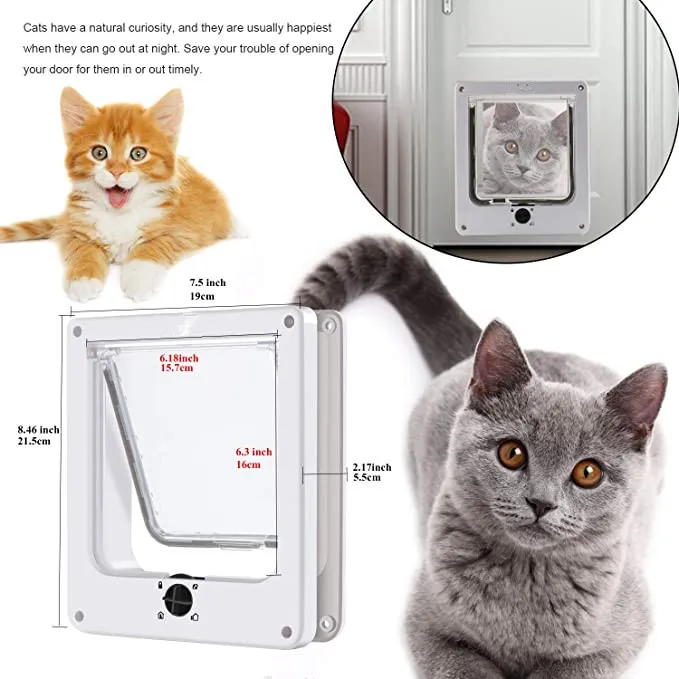 New Arrival Automatic Interior PVC Easy Installation Pet Cat Door 4 Way Locking Cat Flap for Interior Exterior
