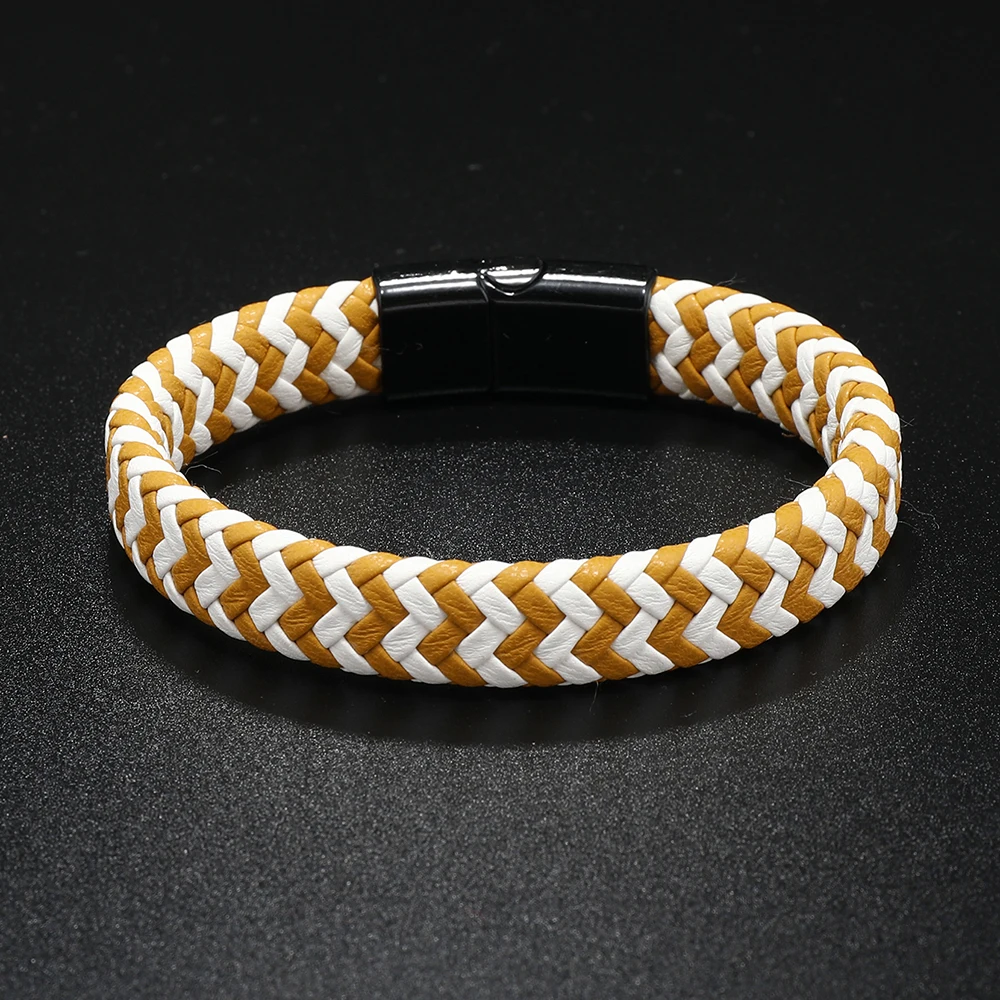 Hiphop fashion jewelry bracelets bangles magnet Clasp PU leather bracelet OEM wristband for men
